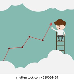 Businessman draws prevision of statistics.