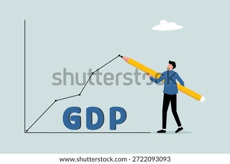 A businessman draws a rising line graph with the word GDP written on it. The concept of increasing gross domestic product.