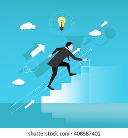 Businessman draws stairs and walking up. Business concept vector illustration. Reaching goal. Growth to success.