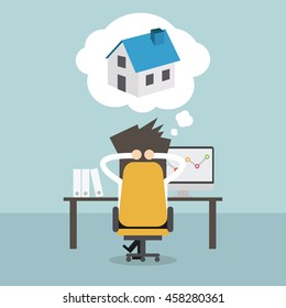 Businessman dreaming about house. Vector