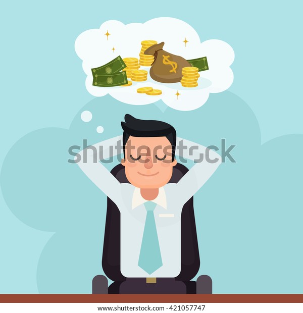 Businessman Dreaming About Money Flat Style Stock Vector (Royalty Free ...