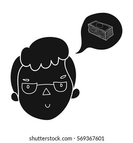 Businessman dreaming about money icon in black style isolated on white background. Conference and negetiations symbol stock vector illustration.