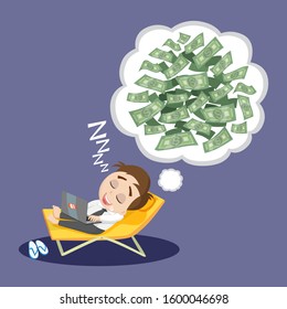 Businessman dreaming about money, illustration vector cartoon