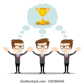 Businessman dreaming about success. dreams come true- symbolizing strategic thinking, creativity and teamwork.Vector flat illustration