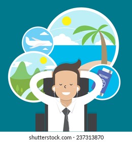 Businessman Dreaming About Vacation ,vector 