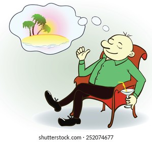 Businessman dreaming about vacation ,vector