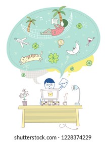 Businessman dreaming of a peaceful vacation