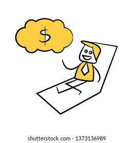 businessman dreaming and thinking of money yellow doodle theme