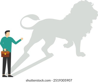 Businessman dreams of becoming a lion. Arm standing shadow of a lion reflects leadership. Modern vector illustration in flat style

