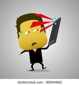 Businessman dressed in a suit being scolded and feel shocked with grey background