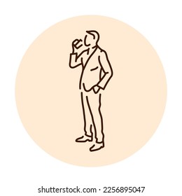Businessman drink coffee color line icon. Man entrepreneur. Pictogram for web page, mobile app, promo.