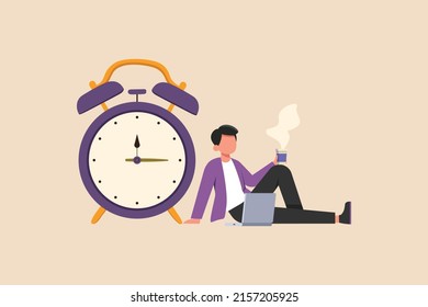 Businessman drink coffee to relieve stress at work. Stress management. Flat vector illustration isolated.