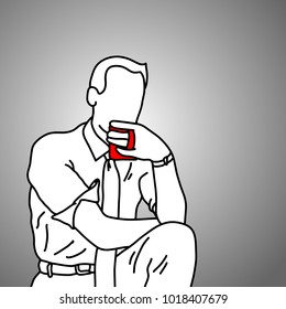 businessman drinking coffee after work vector illustration doodle sketch hand drawn with black lines isolated on gray background. Business concept. 