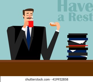 Businessman drinking coffee in the break