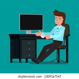 Businessman drinking coffee during the break. Flat character vector illustration.