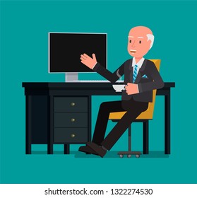 Businessman drinking coffee during the break. Flat character vector illustration.