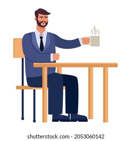 businessman drinking coffee seated character