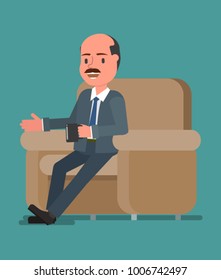 Businessman is drinking coffee, sitting in a chair. Vector illustration, a flat style design. Suitable for animation (individual segments).