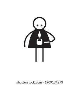businessman drinking coffee stick figure on white background