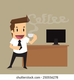 Businessman drinking hot coffee in relaxation.vector