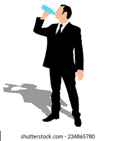 Businessman drinking water, vector 