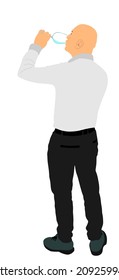 Businessman drinking wine glass vector illustration isolated. Handsome elegant man toasting, break relaxation after work. Boy drink beer in bar. Social live beverage celebration. Nightlife quest.