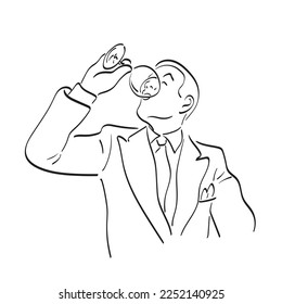 businessman drinking wine illustration vector hand drawn isolated on white background line art.