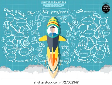 
Businessman - Drive Rocket  - Background  Icon Text various  - modern design Idea and Concept Vector illustration  with Cloud,icon.