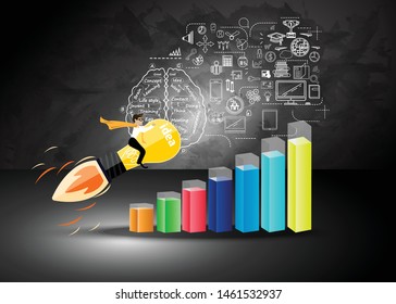 Businessman - Drive Rocket Lamp , Graph chart with sketch plan business creativity modern idea and concept illustration.