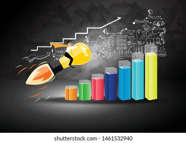 Businessman - Drive Rocket Lamp , Graph chart with sketch plan business creativity modern idea and concept illustration.