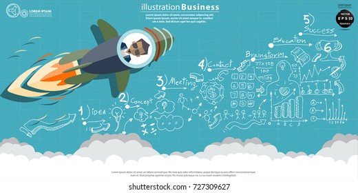 Businessman - Drive Rocket  - modern design Idea and Concept Vector illustration  with background number lined pattern,Cloud,icon.