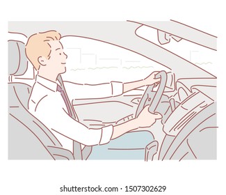 Businessman driving a car. Hand drawn style vector design illustrations.