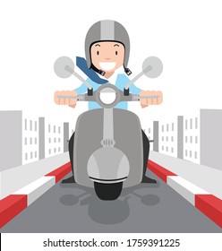 businessman driving front view motorbike vector