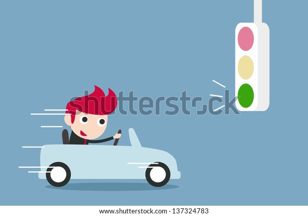 businessman\
driving with Green traffic light ,\
vector