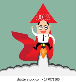 businessman driving light bulb (idea) push arrow to success