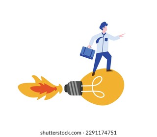 businessman driving light bulb. see a business opportunity. creative idea concept. concept of improving business