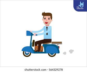 Businessman driving a motorcycle to work.Vector cartoon character icon design.Business illustration concept.