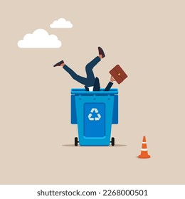 Businessman dropped into trash. Danger or business accident, trouble. Modern vector illustration in flat style