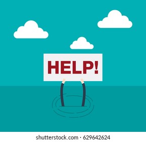 Businessman drowned for help, Flat style vector illustration EPS 10.
