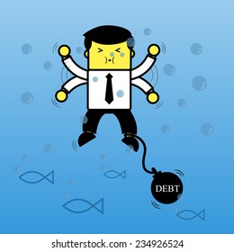 Businessman drowning In debt. 