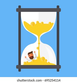 Businessman drowning inside hourglass