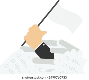 Businessman drowning in piles of paperwork, Vector illustration design concept in flat style

