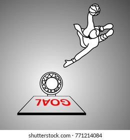 businessman dunking the red goal vector illustration doodle sketch hand drawn with black lines isolated on gray background. Business concept. 