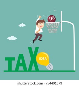 Businessman Dunking Tax Ball Like Basketball Player, Illustration Vector Cartoon