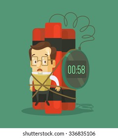 Businessman with dynamite. Vector flat illustration