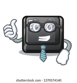 Businessman E button attached to cartoon keyboard