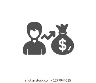 Businessman earnings icon. Dollar money bag sign. Quality design element. Classic style icon. Vector