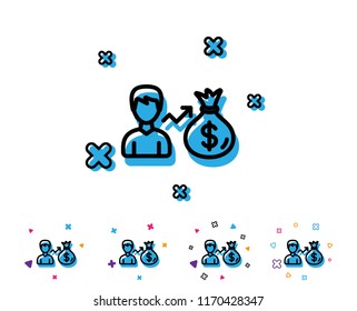 Businessman earnings line icon. Dollar money bag sign. Line icon with geometric elements. Bright colourful design. Vector