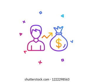 Businessman earnings line icon. Dollar money bag sign. Gradient line button. Sallary icon design. Colorful geometric shapes. Vector