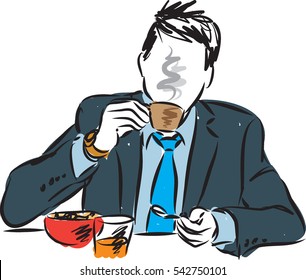 businessman eating breakfast illustration